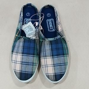 Women's Mule Slip-On Blue Plaid Canvas Shoes Sizes